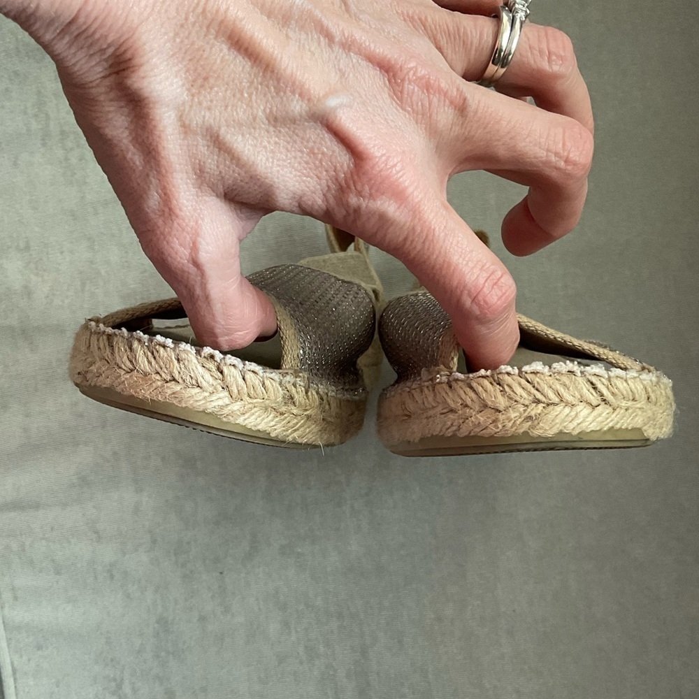 Toni Pons Origins Tan Silver Metallic Peep To Sling Back Espadrille Sandals 41 - Picture 3 of 6